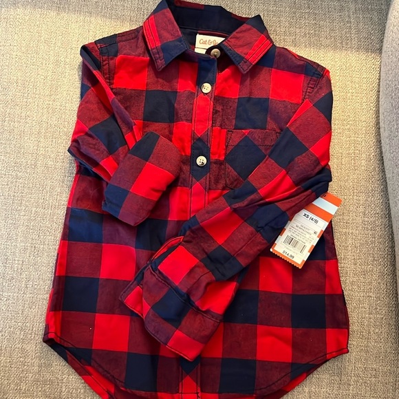 Cat & Jack Girl’s Plaid Tunic Top with roll up sleeves Size: XS 4-5 - Picture 1 of 6
